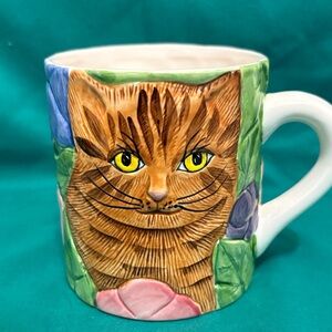 Vintage Pat Wade Design Cat & Mouse Garden Mug Orange Cat Yellow Eyes